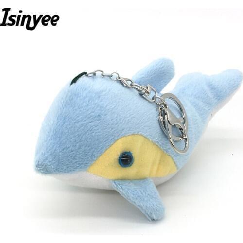 ISINYEE Cute 18cm Pluff Dolphin Anmial Keychain Faux Rabbit Fur Key Chains For Girl Kids Toys Doll Fluffy Pom Pom Pompom Keyring