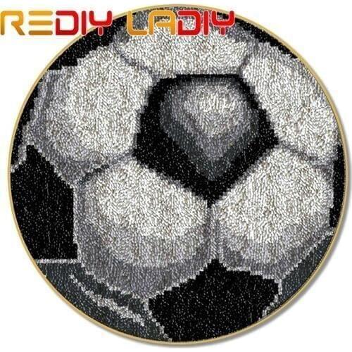 Latch Hook Rug Football Icon Crocheting Carpet Rug Acrylic Yarn Pre-Printed Canvas Cushion Mat Crochet Tapestry Latched Hook Kit