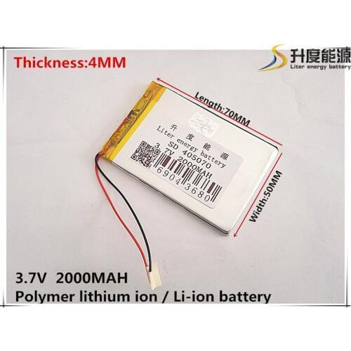3.7V 2000mAh 405070 Lithium Polymer Li-Po li ion Rechargeable Battery cells For Mp3 MP4 MP5 GPS mobile bluetooth