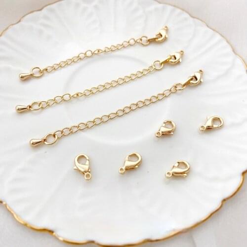 Copper Plated 18K Real Gold Necklace Extension Chain Lobster Clasp Bracelet DIY Accessories Adjusting Chain