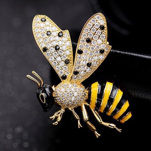 Cute Jet Yellow Enamel Bee Brooches Jewelry For Men Brand Cubic zircon Pin Brooch Fashion Mens Wedding Jewelry Insect Hijab Pin