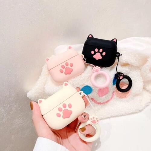 3D Cute Meow Slim Silicone Pouch For Airpods 2 Pro Charger Box Earphone Case Bag Anti-dust With Ring Strap