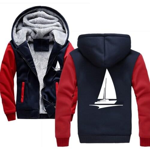 Winter Hoodie For Men Fleece Thick Sweatshirt Print Sailor Sailboat Boat Streetwear Mens Sportswear Harajuku Hoody Tracksuit