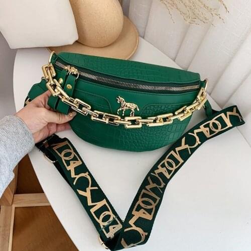 Chest bag women 2021 new fashion crocodile single shoulder bag chain small bag waist bag wide band cross saddle bag