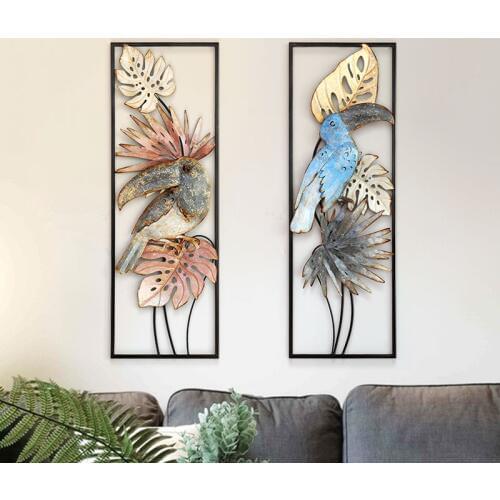 Modern Minimalist Wrought Iron Wall Hanging Flower Bird Mural Crafts Decoration Home Porch Livingroom Wall Sticker Ornament Art