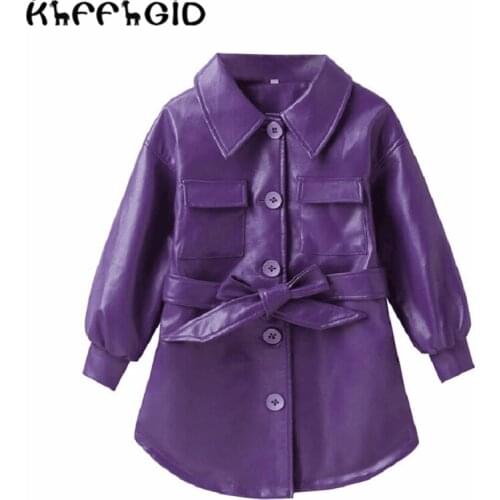 2021 new childrens PU jacket girls motorcycle jacket childrens solid zipper with artificial leather spring and autumn fashion