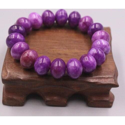 New Grade A Jadeite Bracelet Width 14mm Purple Beads Link Chain Bracelet Diameter 55-58mm