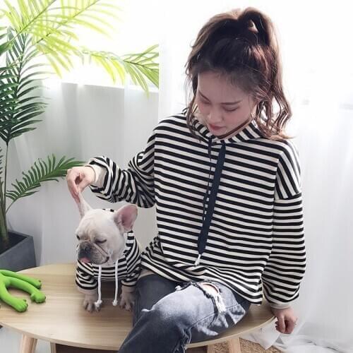 Classical Striped Puppy Coat Hooded Doggie Jacket Autumn Winter Dog Clothes Fleece Thick Outfits Parent-Child Clothing For Pet