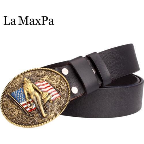 Fashion Mens cow leather belt cowboy buckle cowboy myth American Western Story cowboy belt US flag jeans belt man gift