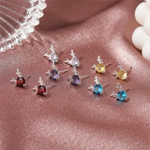 Cute Mini Crystal Elk Shaped Earring For Women Girls Fashion Rhinestone Animal Stud Ear Jewelry Christmas Party Gifts
