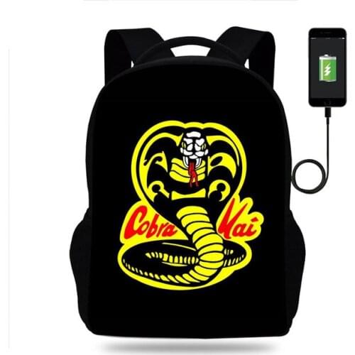 Cobra Kai Backpack Boys Girls School Bag Children Teenager USB Charging Daily Travel Backpack Men Women Schoolbag Mochila