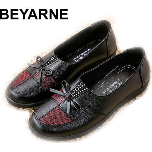 BEYARNENew PU leather women shoes woman flat shoes fashion woman casual work ballerinas ladies mother shoes without lace moccasi