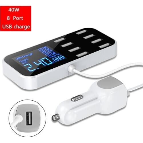 USLION 40W 8 Port USB Car Charger With LED Display Universal Mobile Phone Car-Charger For Xiaomi Honor iPhone 11 Pro Max Tablet