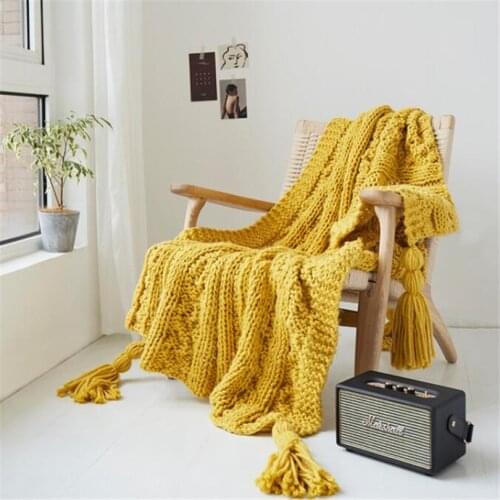 Knitted Blanket With Tassel Sofa Throw Blankets Soft Woolen Chunky Bedspread Tapestry Thread Blanket Nordic Room Decoration