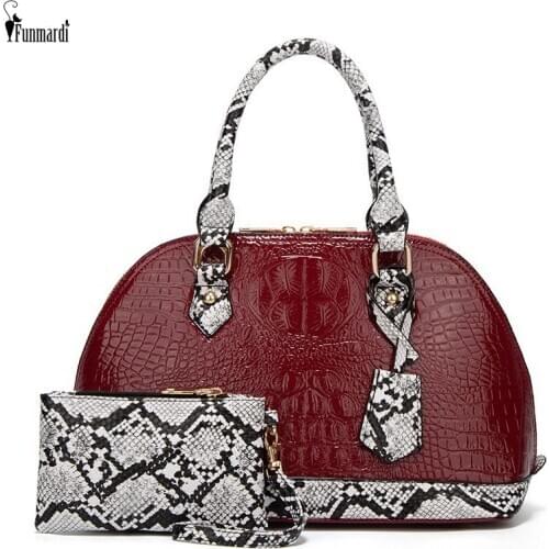 FUNMARDI High Quality Crocodile Handbag and Purse Snake Designer Shell Women Bags PU Leather Shoulder Crossbody Bags WLHB2151