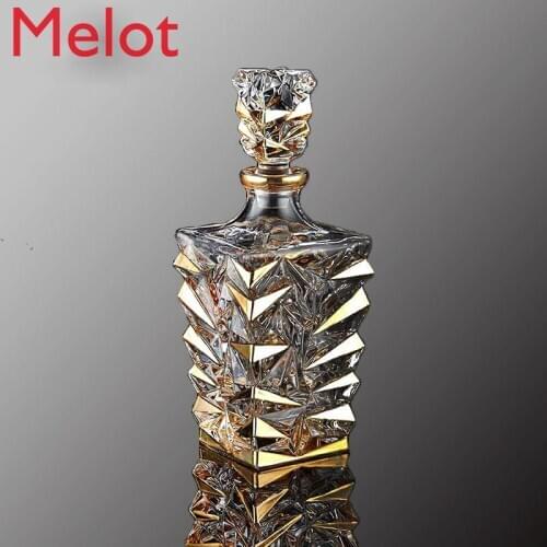 High-End Luxury Crystal Glass Wine Tankard Gold Painting Creative Home with Lid Imported Wine Bottle White Wine Wine Decanter