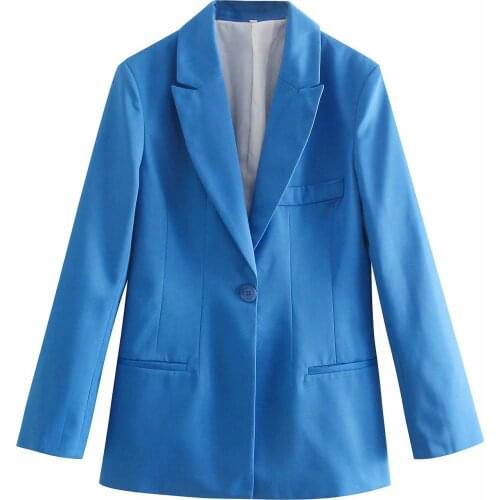 Office Ladies Blue Female Blazer 2021 Autumn New Long Sleeve Single Breasted Casual Suits Minimalist Business Commuter Blazers