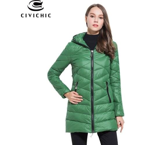 CIVICHIC Hot Sale Lady Zip Hooded Down Jackets Thick Mid Long Winter Warm Coat Padded Eiderdown Outer Wear Casual Clothing DC527
