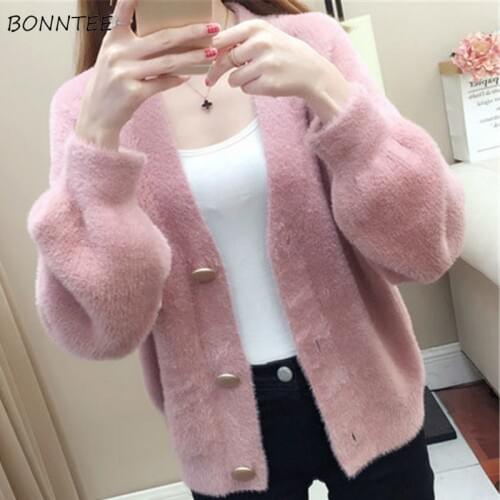 Sweaters Women Loose Comfortable Simple Warm All-match Elegant Knitted Wear Cardigan Large Size Autumn V-Neck Ulzzang New Chic