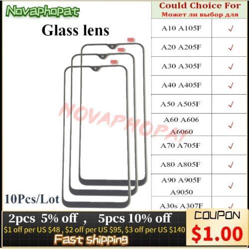 Cover On Digitizer LCD Sensor Glass Panel For Samsung Galaxy A10 A20 A30 A40 A50 A60 A70 Touch Screen Front Glass lens 10pcs/lot