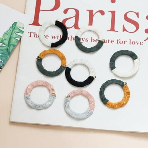 4pcs Autumn and winter hollow wool woven Earrings For Women Fashion Jewelry round contrast color design pendant diy accessories