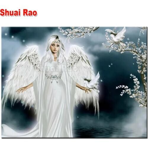 5d Diamond painting white fairy wing flower bird Diamond embroidery Diy square drill rhinestone pasted Crafts Needlework decor