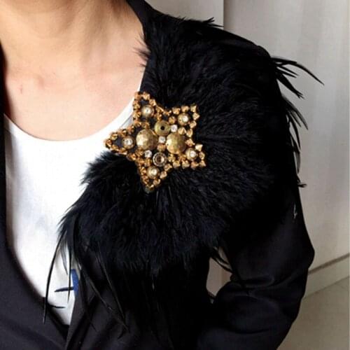Boutonniere Clips Collar Brooch Pin Wedding Suits Accessories Banquet Brooch Black Feather Gold Star Corsage Party Bar Singer