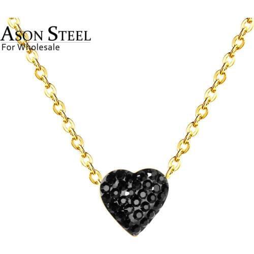 ASONSTEEL Clay Heart Pendant Necklaces 12 Colors Stainless Steel Gold/Silver Color Chains Necklaces Lovers Party Wedding Gift
