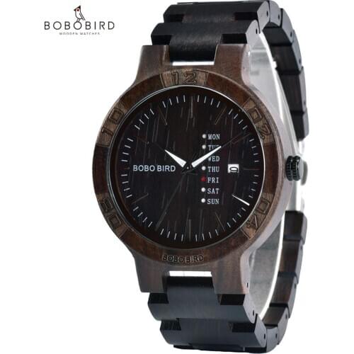 BOBO BIRD Wooden Watches Men Women Date Week Quartz Wristwatch Male часы мужские Ebony Bamboo Wood Watch Dropshipping fast