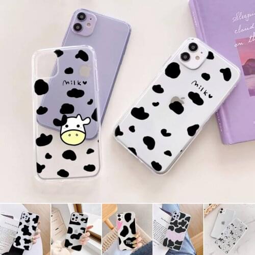 Cow Milk Black White Phone Case For iphone 12 11 mini x xs xr pro max 8 7 6s 6 5 5s 5c se plus Transparent soft