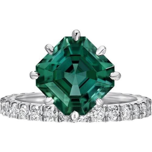 Hainon Green Square Cubic Zirconia Finger Rings Silver Color Fashion Jewelry For Women Engagement Wedding Luxury Rings Jewelry