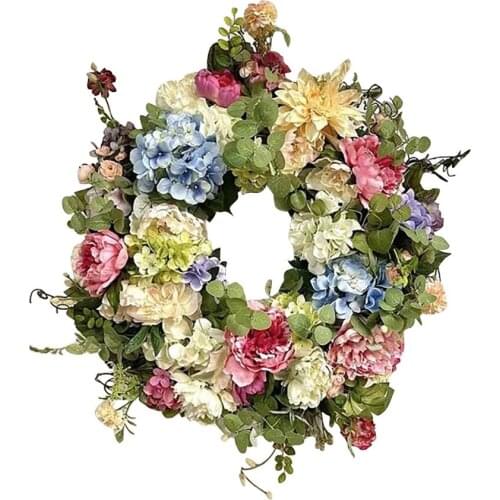 Artificial Flowers Peony Wreath Home Decor Country Style PVC Indoor And Outdoor Garland Decoration Fake Plants
