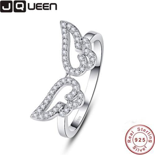 JQUEEN Romantic Angel Wings 925 Sterling Silver Ring Inlaid CZ Stone Personalized Crystal Woman Fashion Jewelry Ring Size 6-9