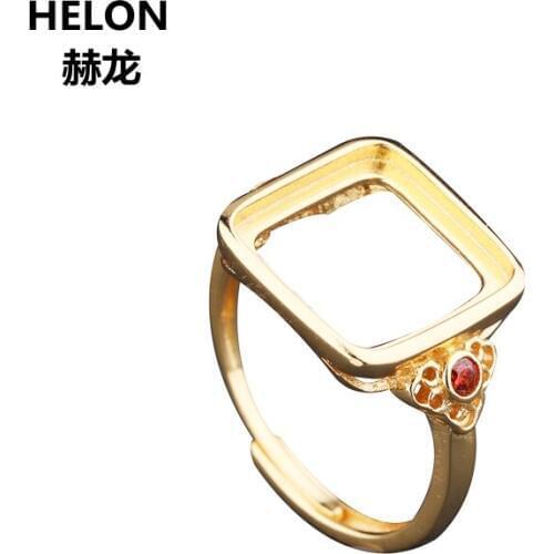 925 Sterling Silver Women Engagement Ring 12X12mm Cushion Cabochon Semi Mount Ring fit Amber Turquoise Agate Setting Adjustable