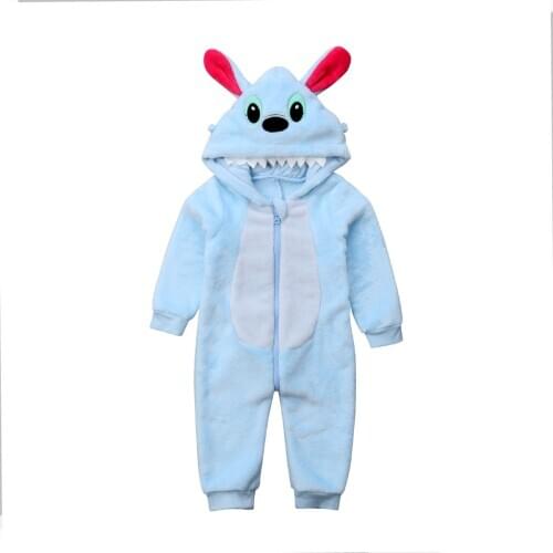 Brand New Baby Boys Stitch Flannel Zipper Hooded Romper Jumpsuit Outfits Winter Clothing Baby Outfits