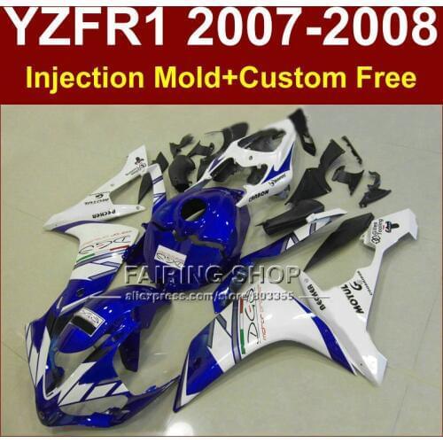 DIY Motorcycle fairings set for YAMAHA YZFR1 2007 2008 YZF R1 YZF1000 YZF 1000 07 08 Injection blue fairing kit R1 RT5H