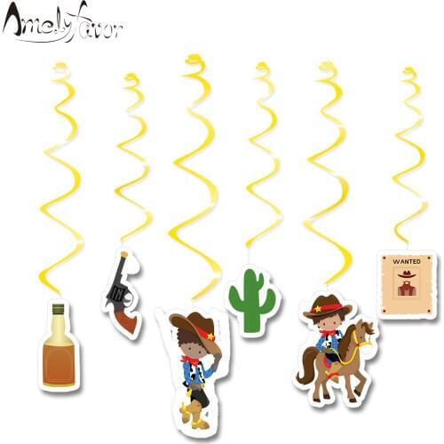 Cowboy Theme Ceiling Hanging Swirl Decorations Gun Wine Cutout Party Decorations Supplies Baby Shower Event Party Supplies