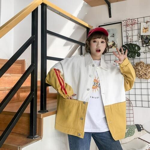 Spring and Autumn New Korean wave hit color denim jacket Harajuku loose BF wind lovers students tooling jacket TB181240