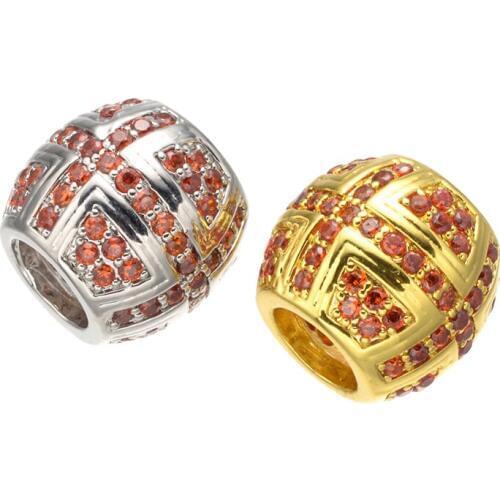 Fashion Micro Pave Jewelry DIY Craft Zircon Round Big Hole Bead For Bracelets Necklaces Copper Red CZ Beads Bijoux Berloques