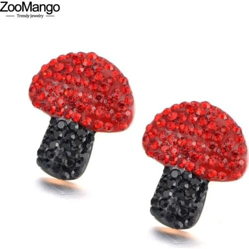 ZooMango Trendy Stainless Steel White Red Rhinestone Strawberry Plant Earrings For Women Original Design Office Earrings ZE20135