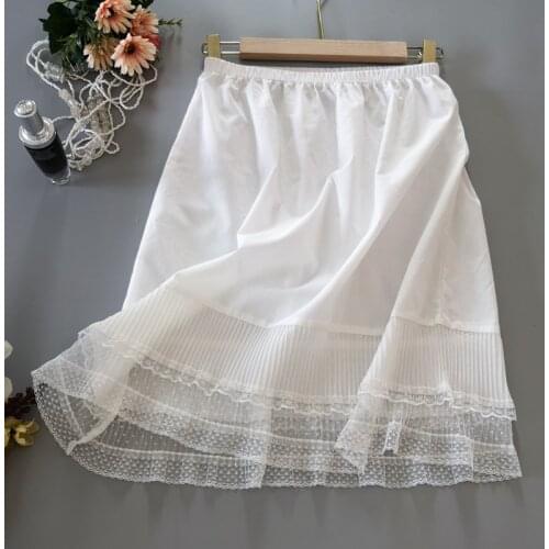 Fashion Women White Lace Crochet Slip Casual Skirts Long Maxi Elastic Waist A-Line Sweet Lolita Underskirt Mori Girl Petticoat
