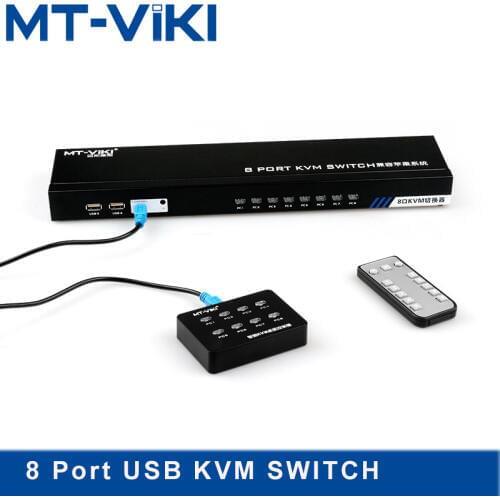 MT-Viki KVM Switch 8 Port Smart Manual Press Button VGA USB Wired Remote Extension Switcher 1U with Original Cable MT-801UK-C