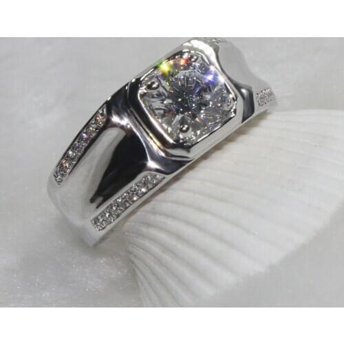 14K White Gold Men Ring 1ct Carat D Color excellent cut Moissanite Jewellery Luxury style Engagement ring Anniversary gift