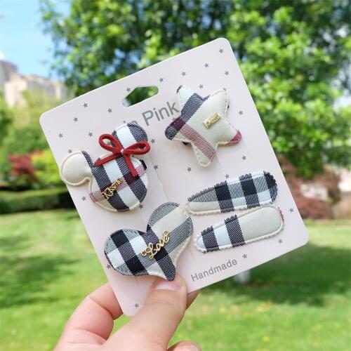Cute Bear Hair Clips Set For Children Cartoon Animal Hair Accessories Kids Plaid Hairpins Baby Girls Bows Barrettes Princess New