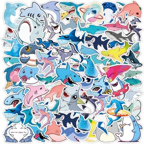 10/30/50PCS Cartoon Cute Shark Marine Life Graffiti Sticker Battery Car Luggage Laptop Sticker Wholesale