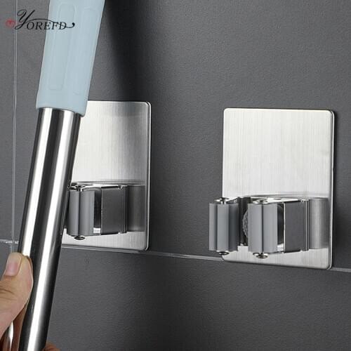 OYOREFD Wall Mounted Stainless Steel Broom Holder Strong Mop Holder Home Multi-function Umbrella Cleaning Tools Hanging Clip