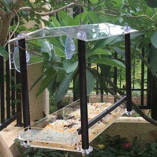 Window Bird Feeders Clear Glass Window Viewing Bird Feed Hotel Table Hanging Suction For Pet Birds Acrylic Bird Feeder
