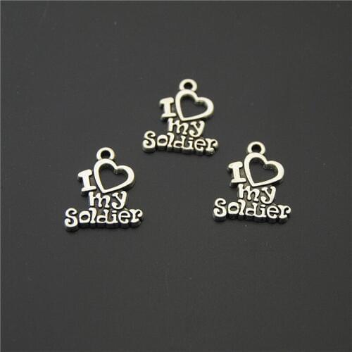 30pcs Silver Color I Love Soldier Military Series Word Charms DIY For Bracelet Necklace