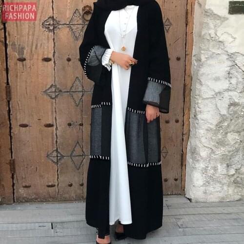 Ramadan Eid Mubarak Niqab Black Arabic Abaya Kimono Cardigan Muslim Hijab Dress Turkish Islamic ClothingWomen Dubai Kaftan Robe