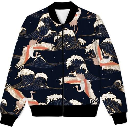 REAL American SIZE Birds & Waves Sublimation Print Zipper Up Jacket Plus SIze 4XL 5XL 6XL